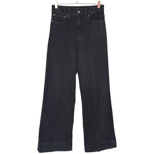 J.Crew Pintuck Wide Leg Trouser Jeans Black Size 26 High Rise Denim Full Length